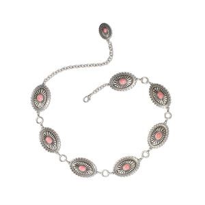 Women's Center Stone Concho Lobster Claw Clasp Belt, Silver/pink, X-large🐬